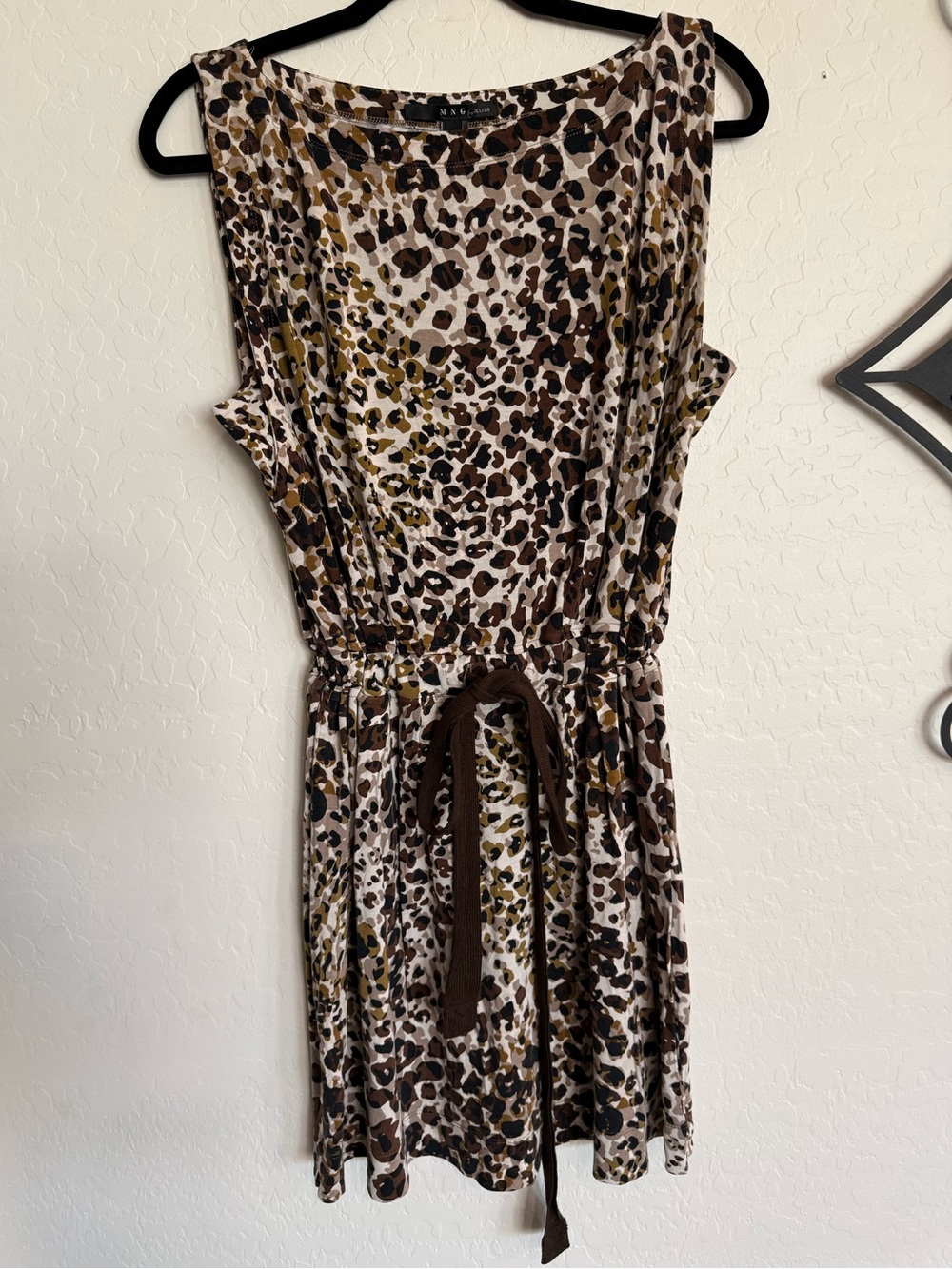 MNG by Mango Leopard Print Sleeveless Drop Waist Dress Size Medium